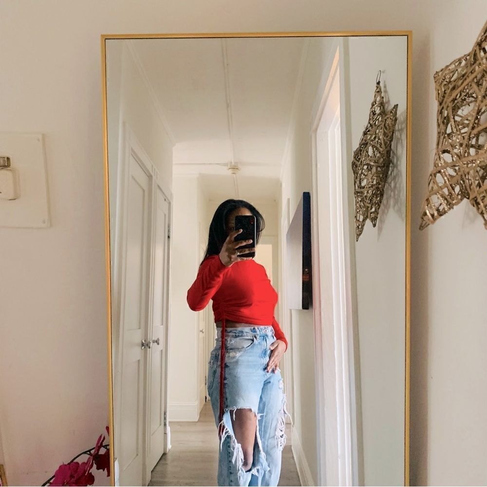 ZARA RED RUCHED RIBBED TOP - Picture 5 of 13